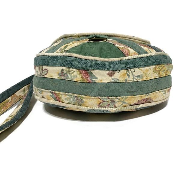 Tapestry Patchwork Crossbody Purse An Original by Rhonda Hand Sewn Green & Beige - Picture 5 of 10